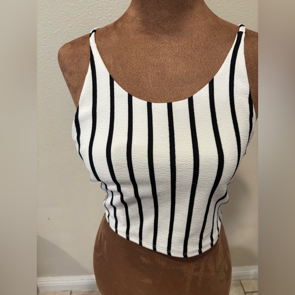 HYFVE Black and White Striped Tank Top